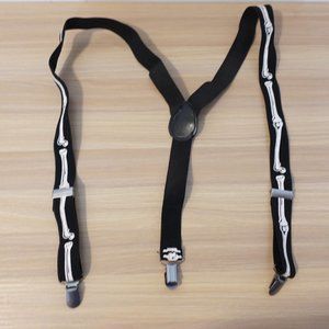 Suspender Boy Black White Clip On Y Back Halloween Bone Goth‎ Adjustable Elastic